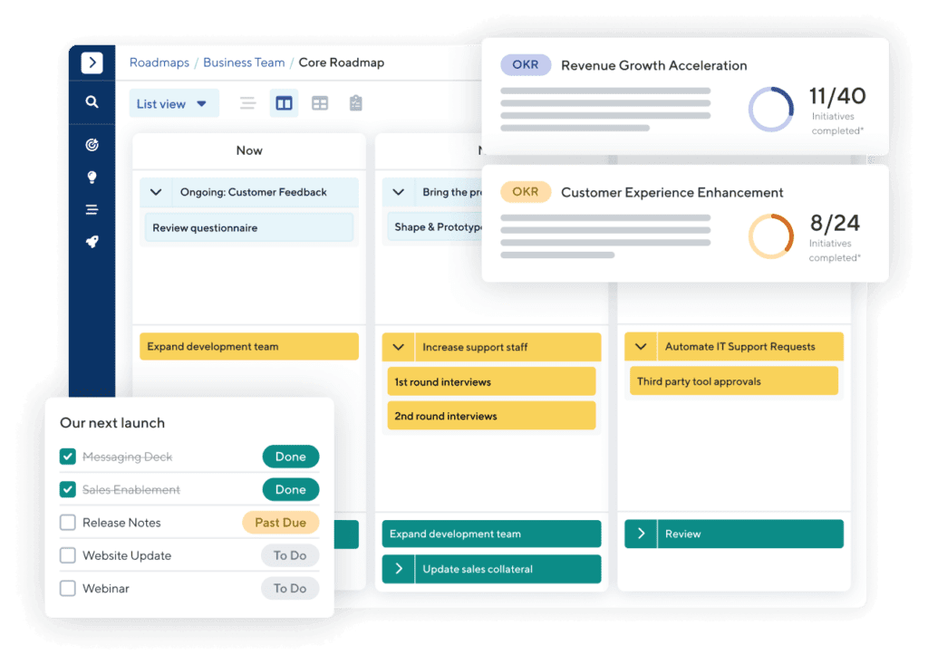 Image of ProductPlan's roadmap, launch, and strategy features