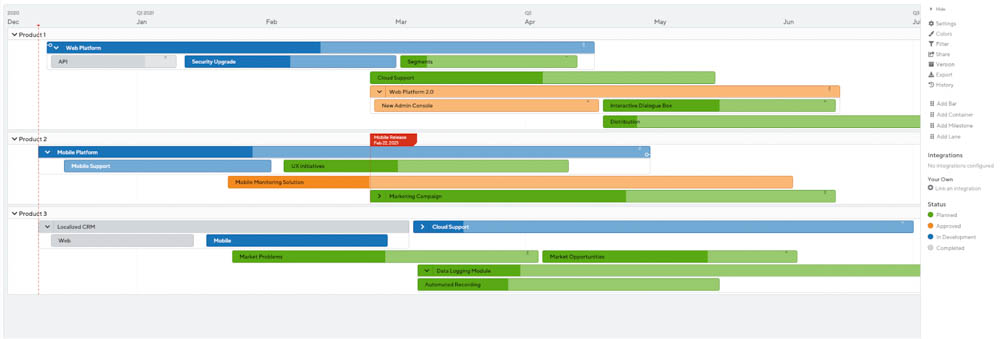 ProductPlan UI Timeline | ProductPlan vs. Roadmunk