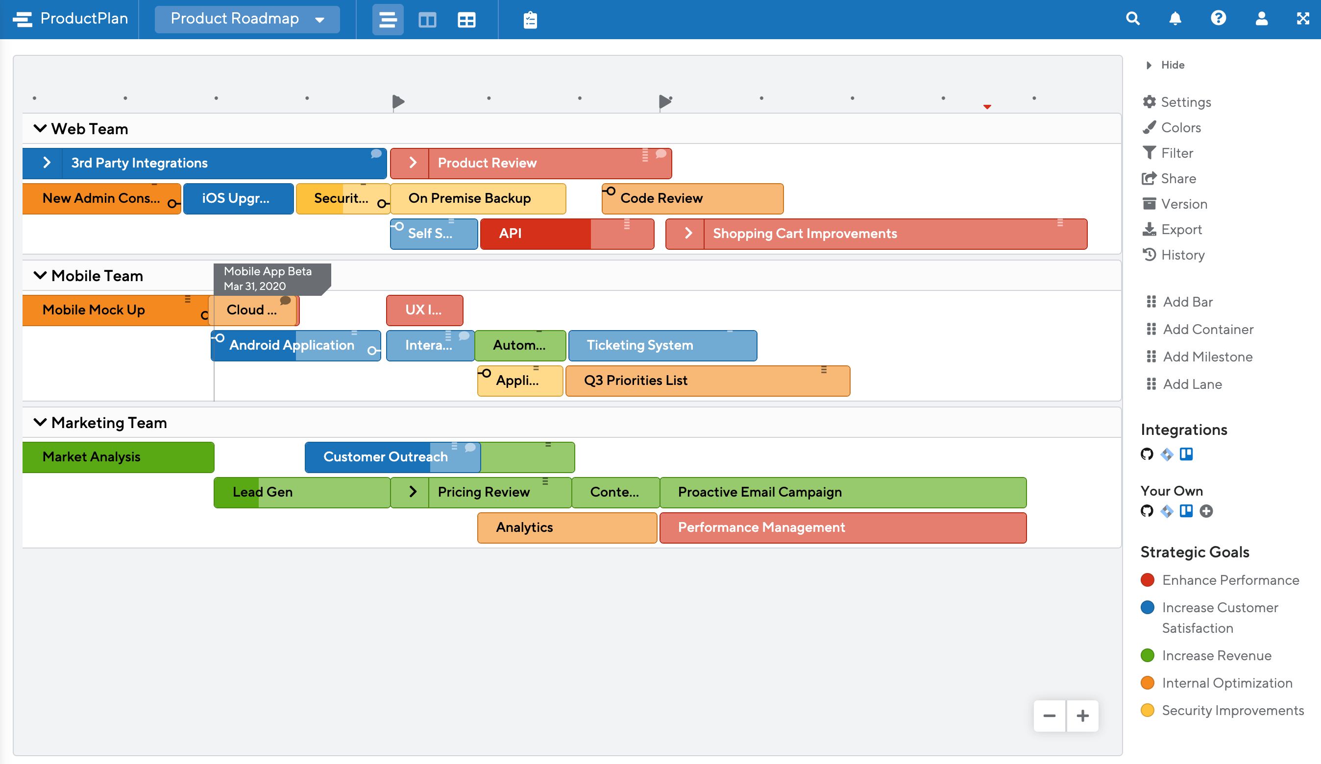 date-less roadmap ProductPlan Template