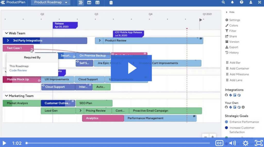 Connections demo in ProductPlan software