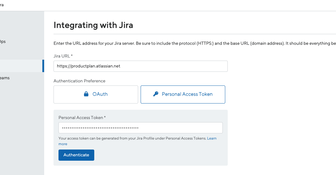 Personal Access Token Authentication for Jira