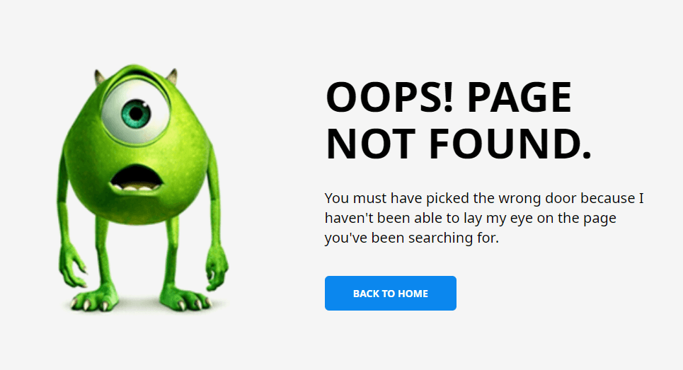 Disney, pixar 404 page example